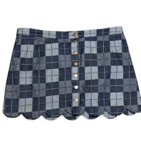 Plaid Dark Denim Mini Skirt - Picture 5 of 10